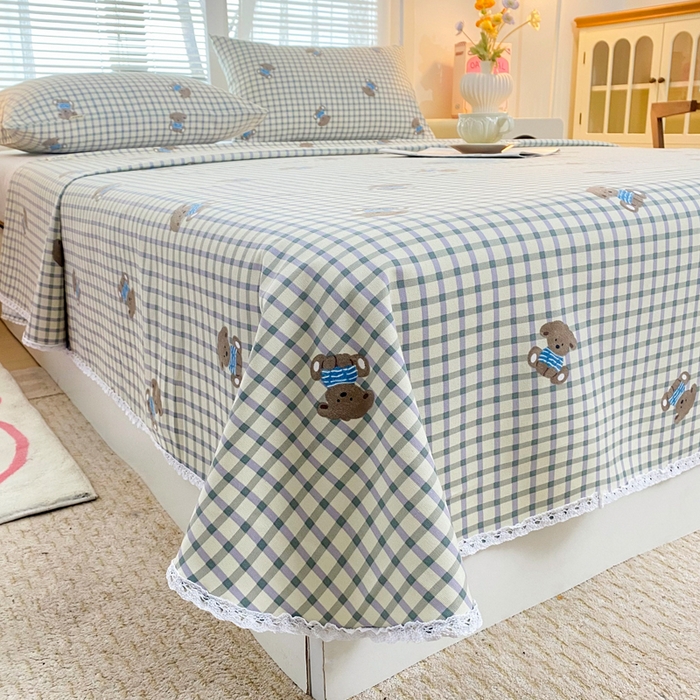 91家纺网 家纺一手货源 找家纺 首爱家纺2025新款花边款老粗布床单暖熊