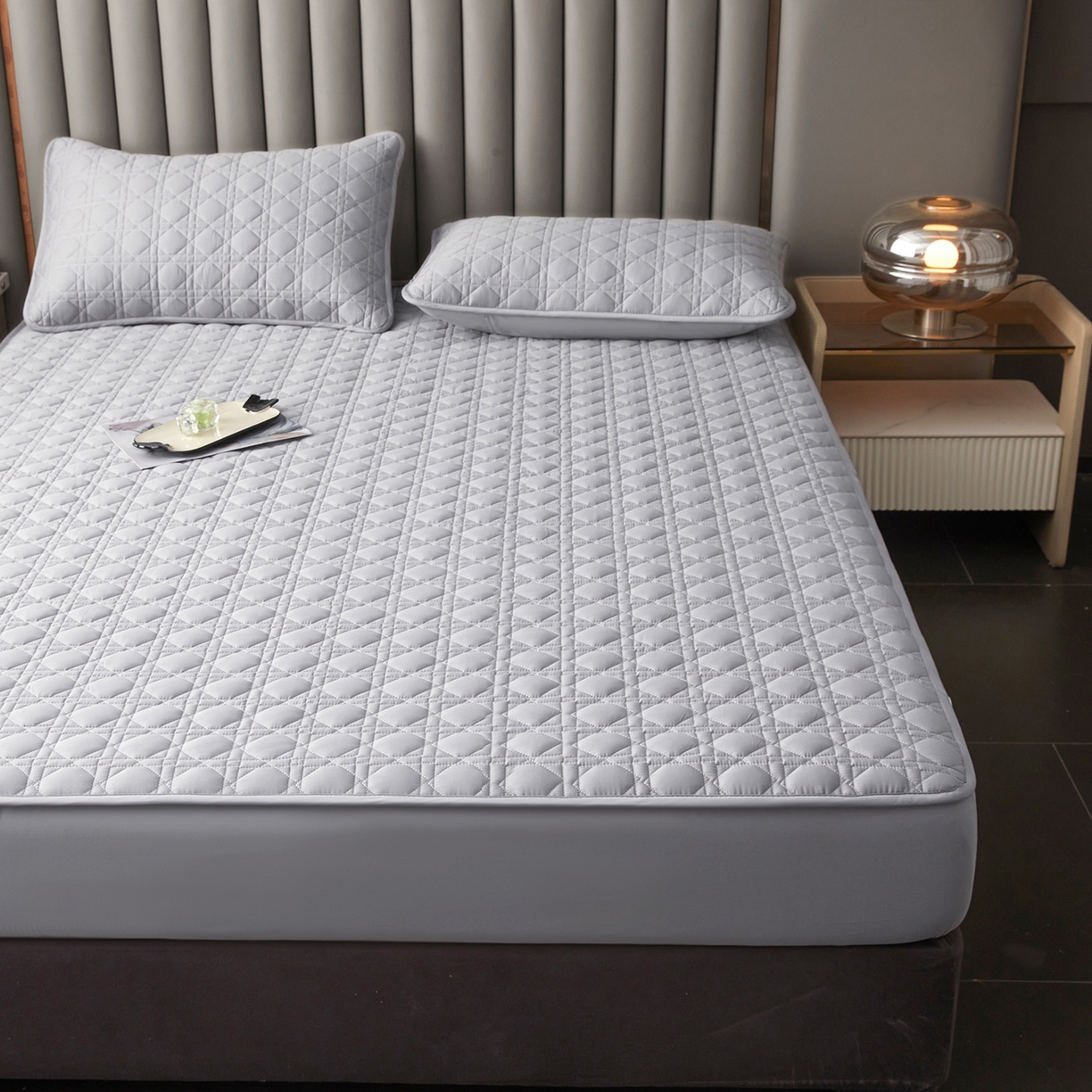 91家纺网 家纺一手货源 找家纺 眠势力 2026新款60s全棉夹棉床笠单件新疆长绒棉花床罩纯棉床垫保护套 云雾灰【全棉床笠】