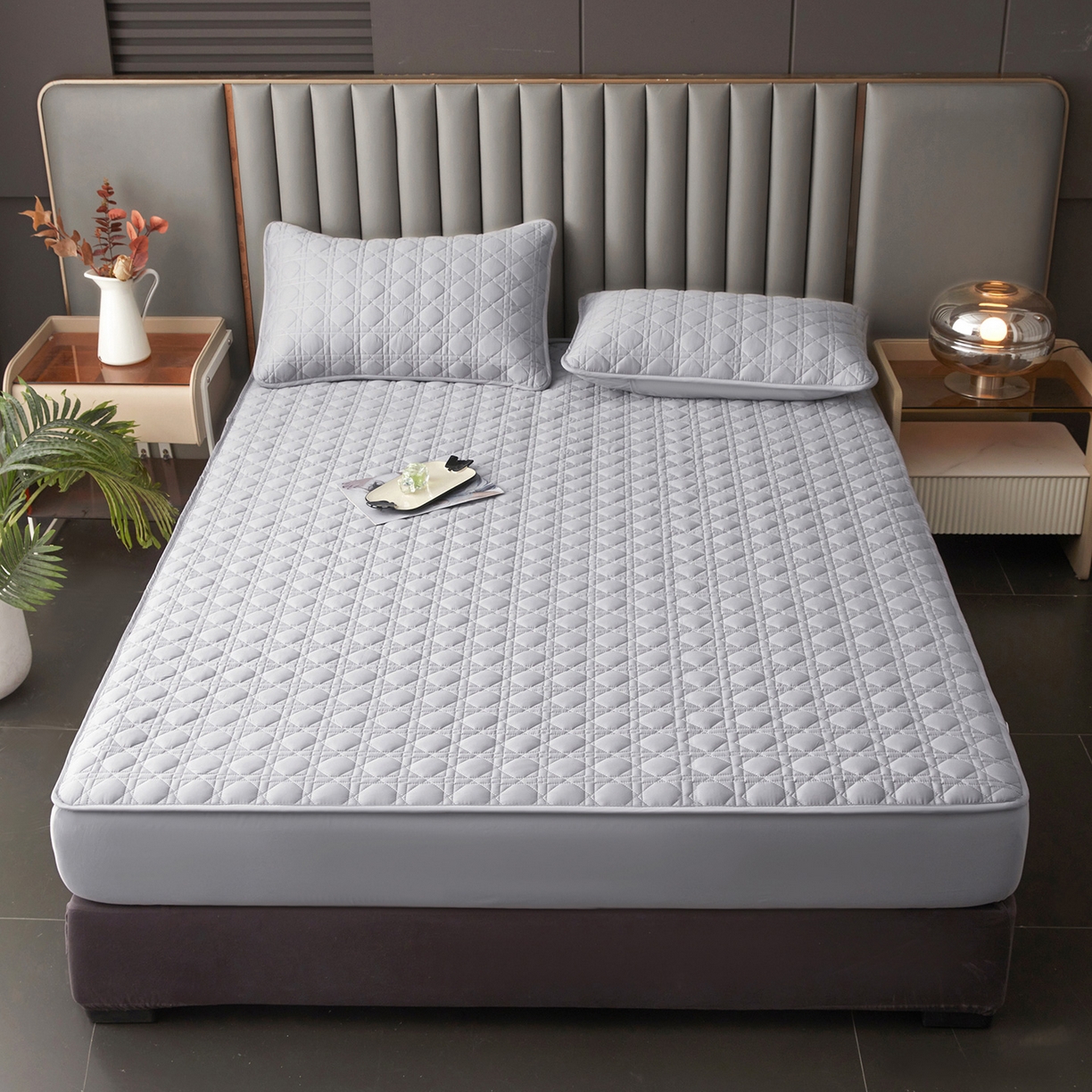 91家纺网 家纺一手货源 找家纺 眠势力 2026新款60s全棉夹棉床笠单件新疆长绒棉花床罩纯棉床垫保护套 云雾灰【全棉床笠】