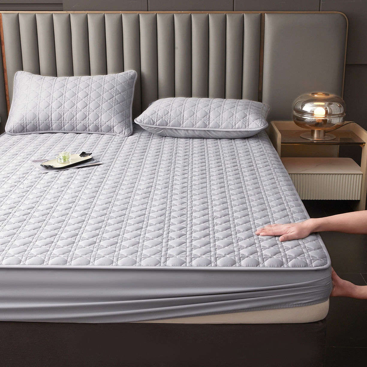 眠势力 2026新款60s全棉夹棉床笠单件新疆长绒棉花床罩纯棉床垫保护套 云雾灰【全棉床笠】