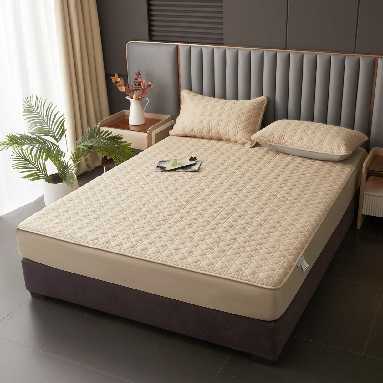 91家纺网 家纺一手货源 找家纺 眠势力 2026新款60s全棉夹棉床笠单件新疆长绒棉花床罩纯棉床垫保护套 暖卡其【全棉床笠】