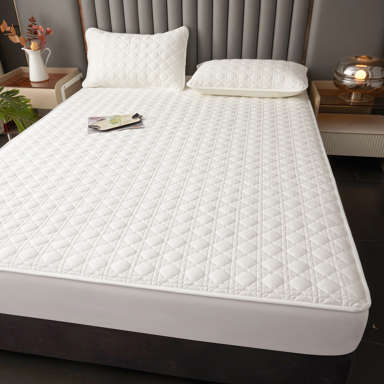 91家纺网 家纺一手货源 找家纺 眠势力 2026新款60s全棉夹棉床笠单件新疆长绒棉花床罩纯棉床垫保护套 温柔白【全棉床笠】