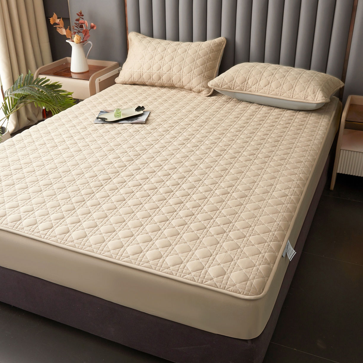 91家纺网 家纺一手货源 找家纺 眠势力 2026新款60s全棉夹棉床笠单件新疆长绒棉花床罩纯棉床垫保护套 暖卡其【全棉床笠】