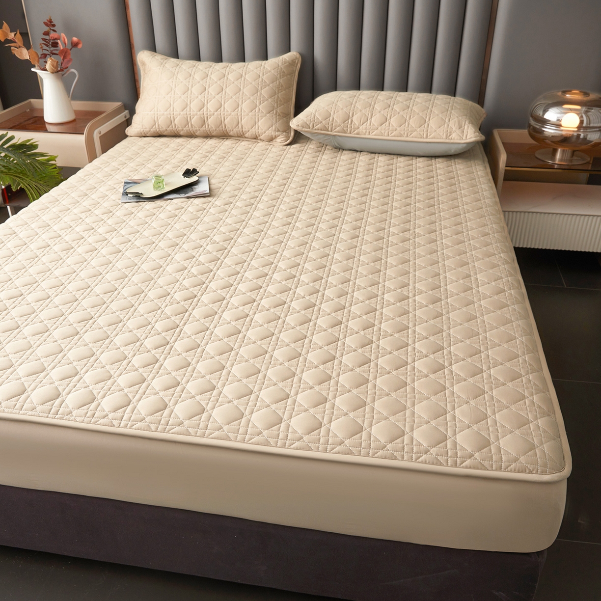 91家纺网 家纺一手货源 找家纺 眠势力 2026新款60s全棉夹棉床笠单件新疆长绒棉花床罩纯棉床垫保护套 暖卡其【全棉床笠】