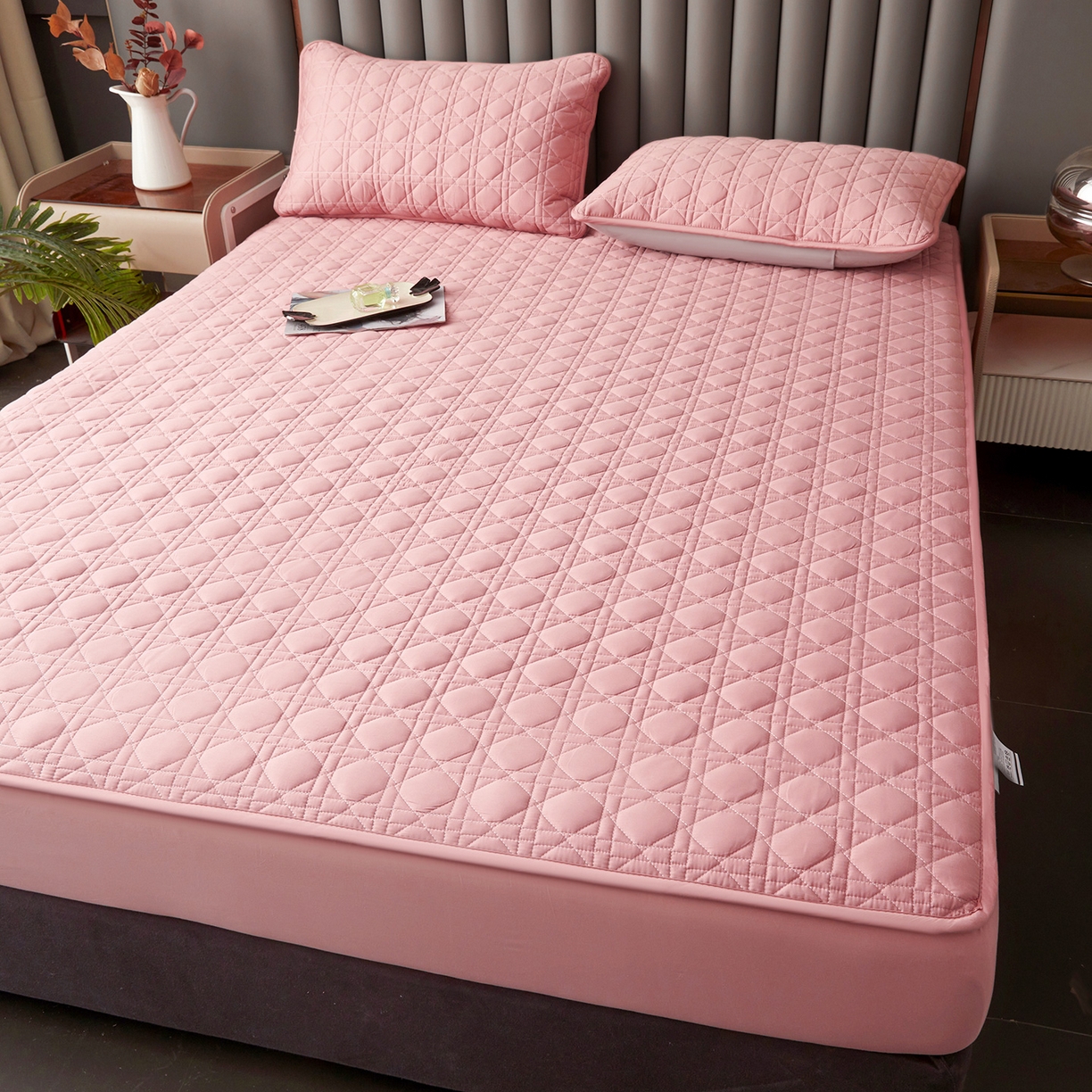 91家纺网 家纺一手货源 找家纺 眠势力 2026新款60s全棉夹棉床笠单件新疆长绒棉花床罩纯棉床垫保护套 绯豆沙【全棉床笠】