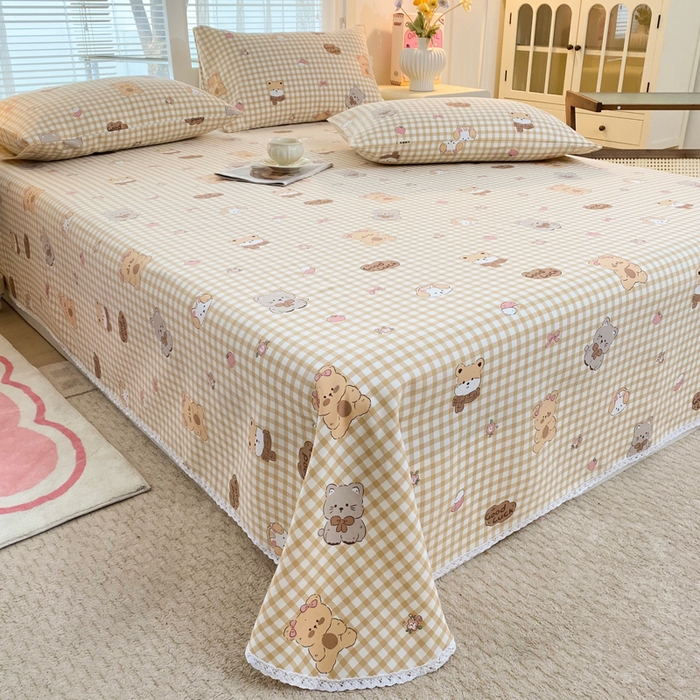 91家纺网 家纺一手货源 找家纺 首爱家纺2025新款花边款老粗布床单小熊宝宝