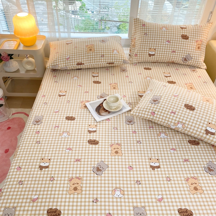 91家纺网 家纺一手货源 找家纺 首爱家纺2025新款花边款老粗布床单小熊宝宝