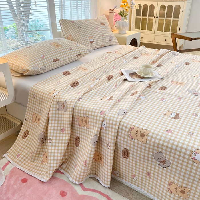 91家纺网 家纺一手货源 找家纺 首爱家纺2025新款花边款老粗布床单小熊宝宝