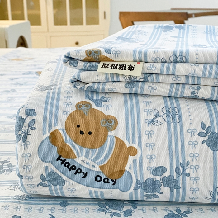 91家纺网 家纺一手货源 找家纺 棉乐町2025新款花边款老粗布床单兰花熊