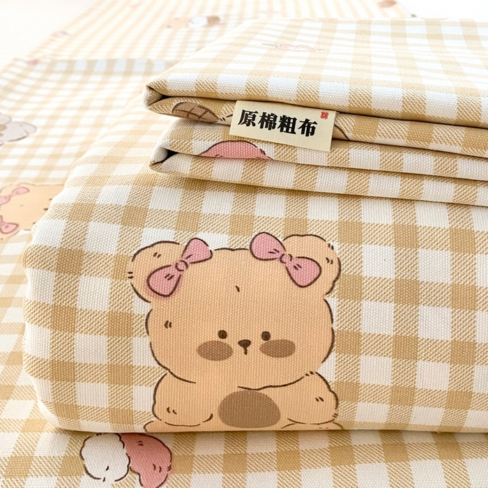 91家纺网 家纺一手货源 找家纺 棉乐町2025新款花边款老粗布床单小熊宝宝