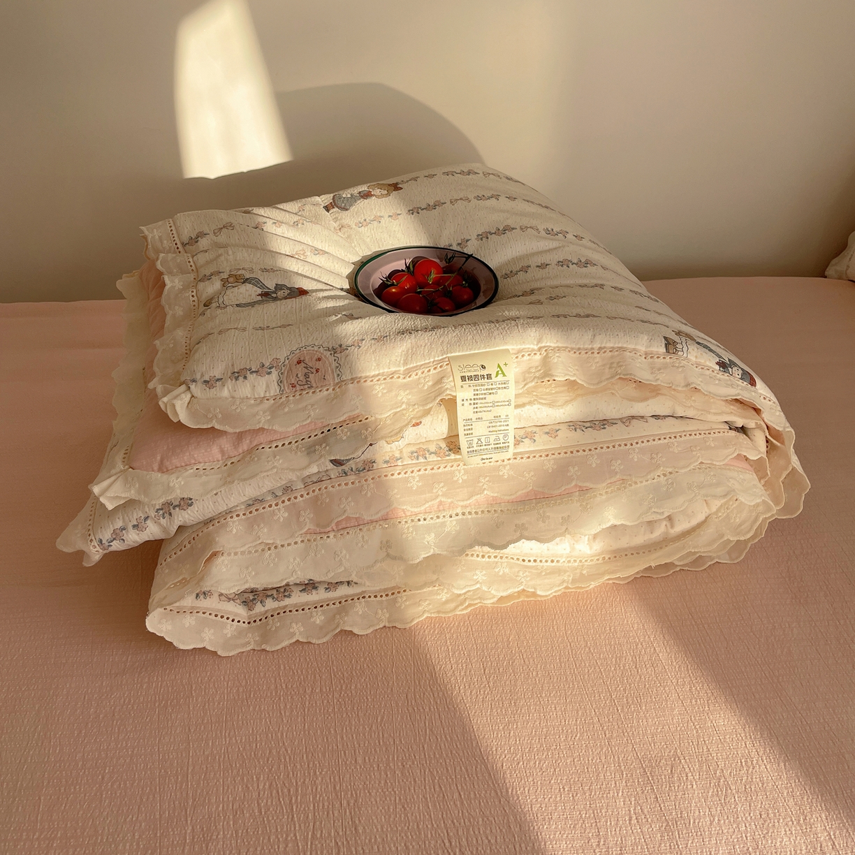 91家纺网 家纺一手货源 找家纺 （总）梵克保罗 2026春夏新款全棉纯棉花边皱皱纱单夏被夏凉被空调被夏被四件套