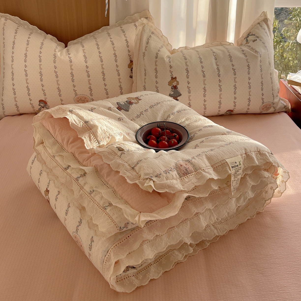 91家纺网 家纺一手货源 找家纺 （总）梵克保罗 2026春夏新款全棉纯棉花边皱皱纱单夏被夏凉被空调被夏被四件套