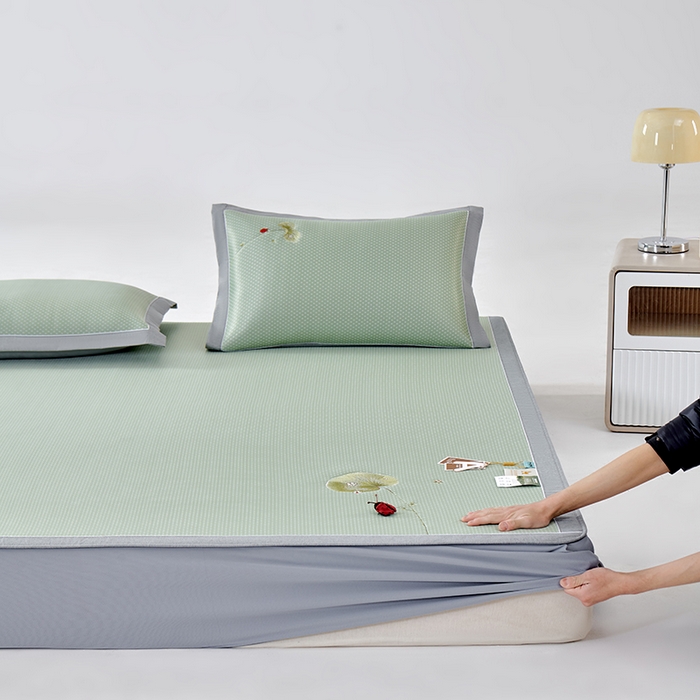 91家纺网 家纺一手货源 找家纺 （总）小牛席业 2026新款满天星-夏日荷塘冰丝席（床笠款）凉席藤席草席竹席乳胶席凉感豆豆席