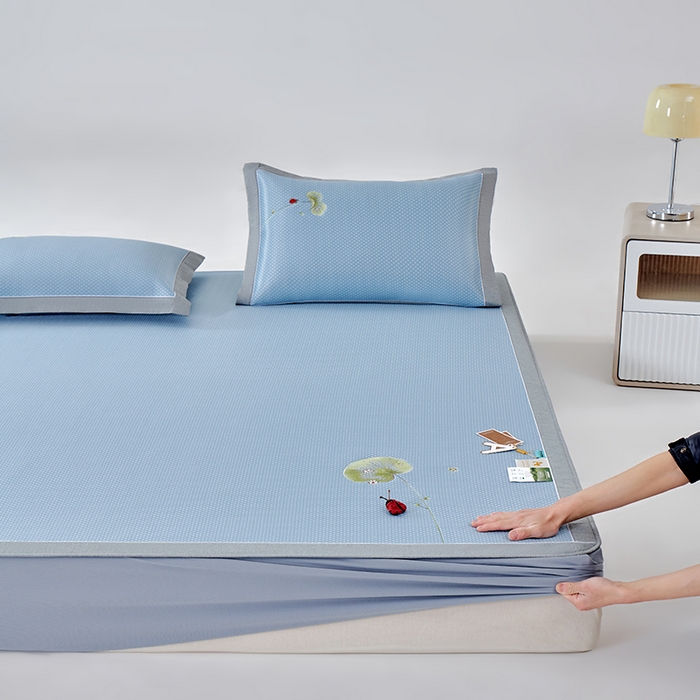 91家纺网 家纺一手货源 找家纺 （总）小牛席业 2026新款满天星-夏日荷塘冰丝席（床笠款）凉席藤席草席竹席乳胶席凉感豆豆席