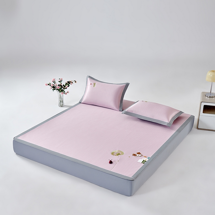 91家纺网 家纺一手货源 找家纺 小牛席业 2026新款满天星-夏日荷塘冰丝席（床笠款）凉席藤席草席竹席乳胶席凉感豆豆席 粉色