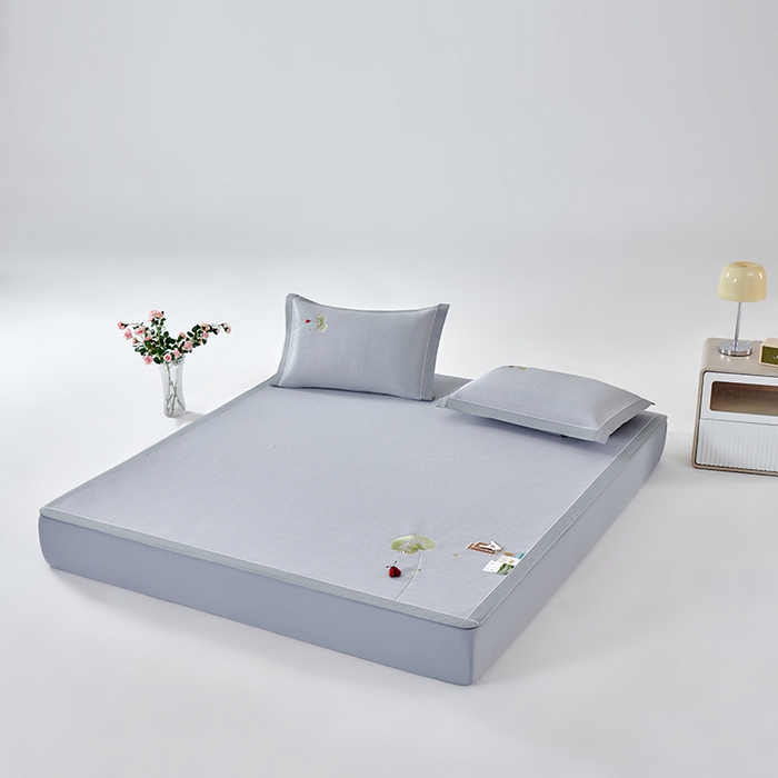 91家纺网 家纺一手货源 找家纺 小牛席业 2026新款满天星-夏日荷塘冰丝席（床笠款）凉席藤席草席竹席乳胶席凉感豆豆席 灰色