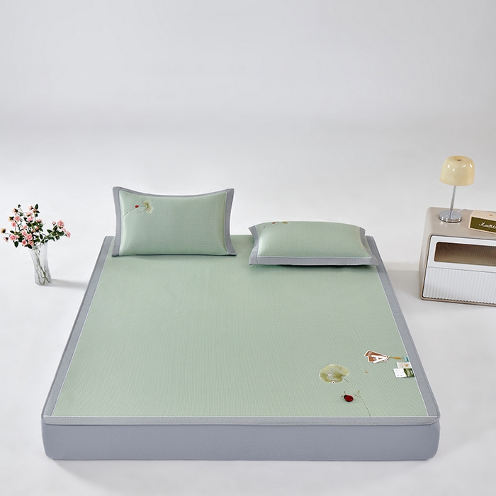 91家纺网 家纺一手货源 找家纺 小牛席业 2026新款满天星-夏日荷塘冰丝席（床笠款）凉席藤席草席竹席乳胶席凉感豆豆席 绿色