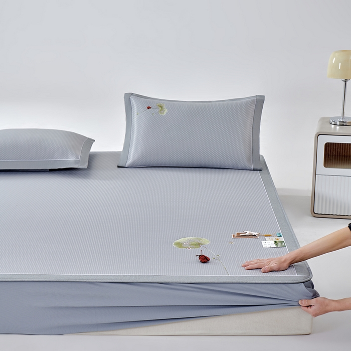 小牛席业 2026新款满天星-夏日荷塘冰丝席（床笠款）凉席藤席草席竹席乳胶席凉感豆豆席 灰色