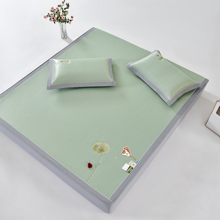 91家纺网 家纺一手货源 找家纺 小牛席业 2026新款满天星-夏日荷塘冰丝席（床笠款）凉席藤席草席竹席乳胶席凉感豆豆席 绿色