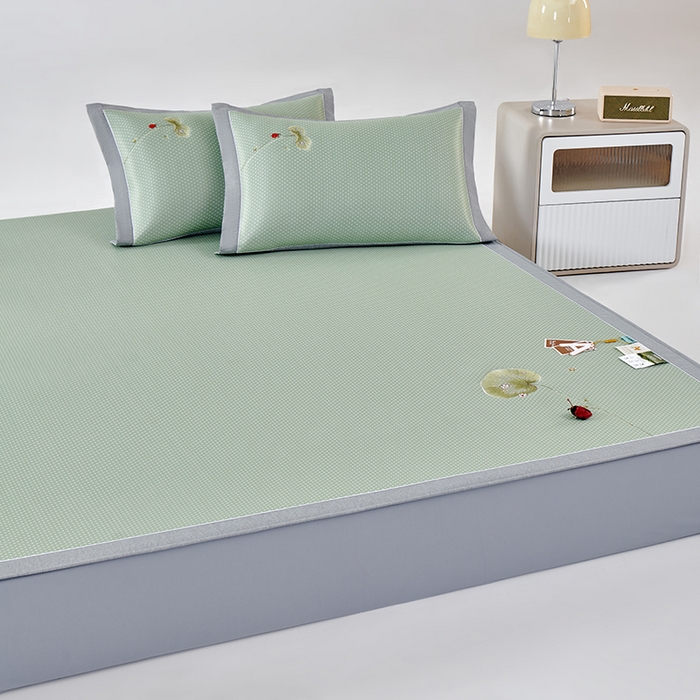 91家纺网 家纺一手货源 找家纺 小牛席业 2026新款满天星-夏日荷塘冰丝席（床笠款）凉席藤席草席竹席乳胶席凉感豆豆席 绿色