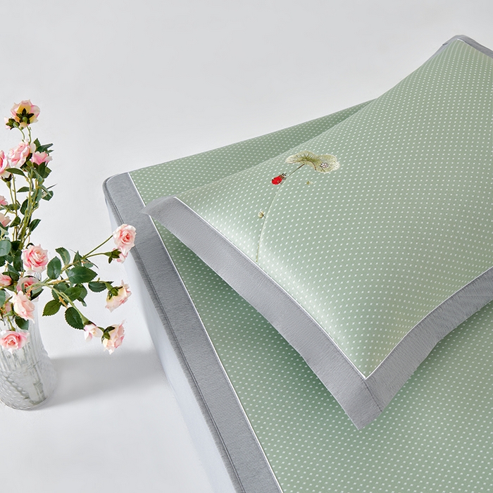 91家纺网 家纺一手货源 找家纺 小牛席业 2026新款满天星-夏日荷塘冰丝席（床笠款）凉席藤席草席竹席乳胶席凉感豆豆席 绿色