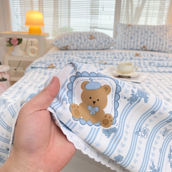 91家纺网 家纺一手货源 找家纺 棉乐町2025新款花边款老粗布床单兰花熊