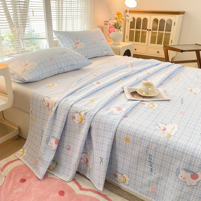 91家纺网 家纺一手货源 找家纺 棉乐町2025新款花边款老粗布床单乐宠