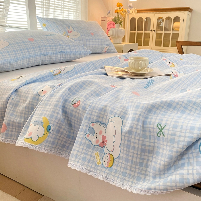 91家纺网 家纺一手货源 找家纺 棉乐町2025新款花边款老粗布床单乐宠