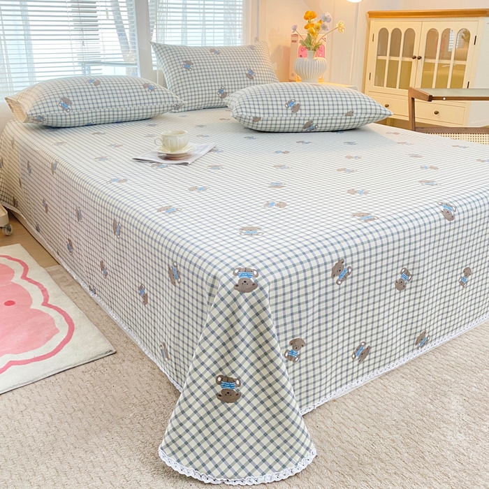 91家纺网 家纺一手货源 找家纺 棉乐町2025新款花边款老粗布床单暖熊