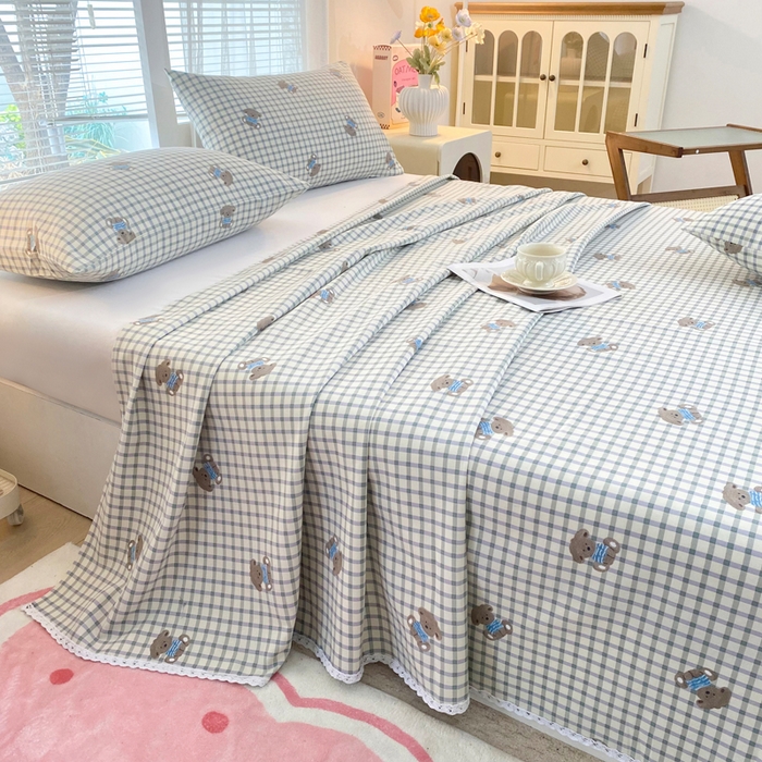 91家纺网 家纺一手货源 找家纺 棉乐町2025新款花边款老粗布床单暖熊