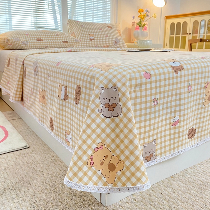 91家纺网 家纺一手货源 找家纺 棉乐町2025新款花边款老粗布床单小熊宝宝