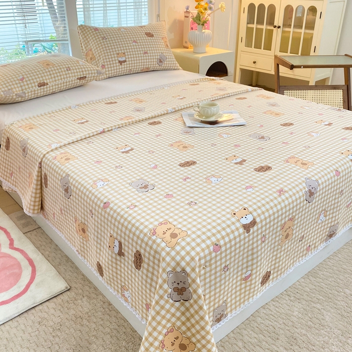 91家纺网 家纺一手货源 找家纺 棉乐町2025新款花边款老粗布床单小熊宝宝