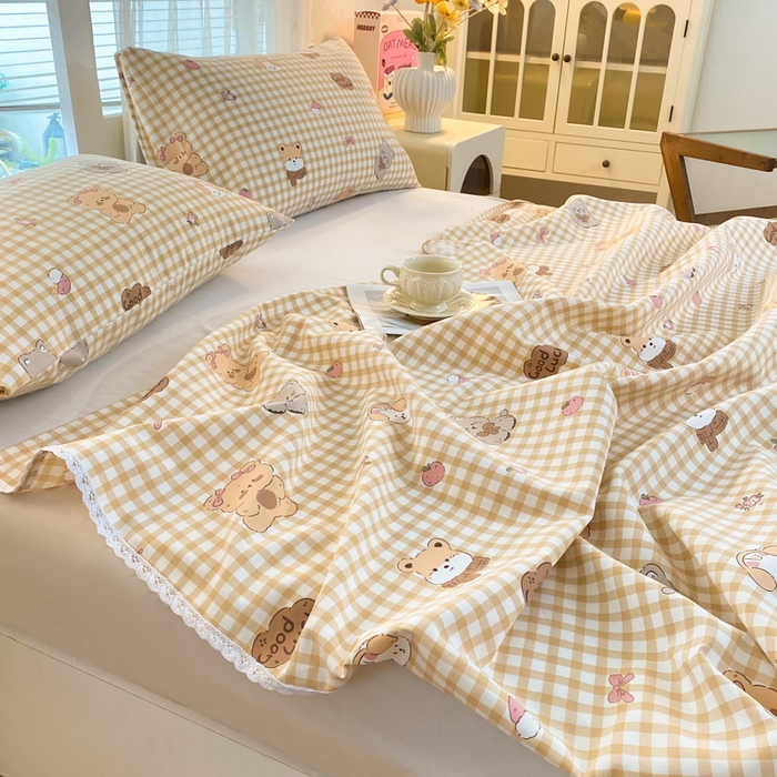 91家纺网 家纺一手货源 找家纺 棉乐町2025新款花边款老粗布床单小熊宝宝