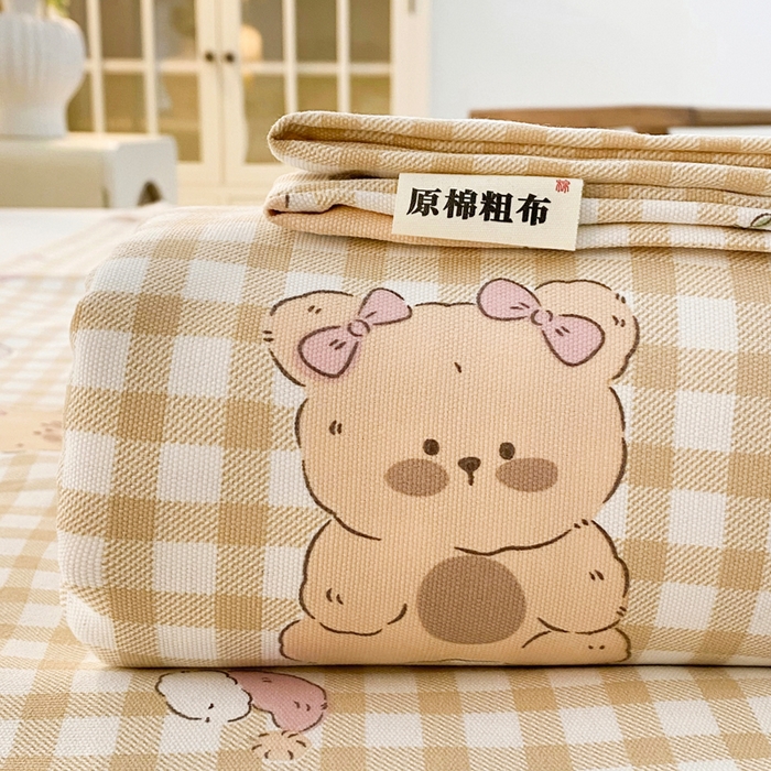 91家纺网 家纺一手货源 找家纺 棉乐町2025新款花边款老粗布床单小熊宝宝,小熊宝宝