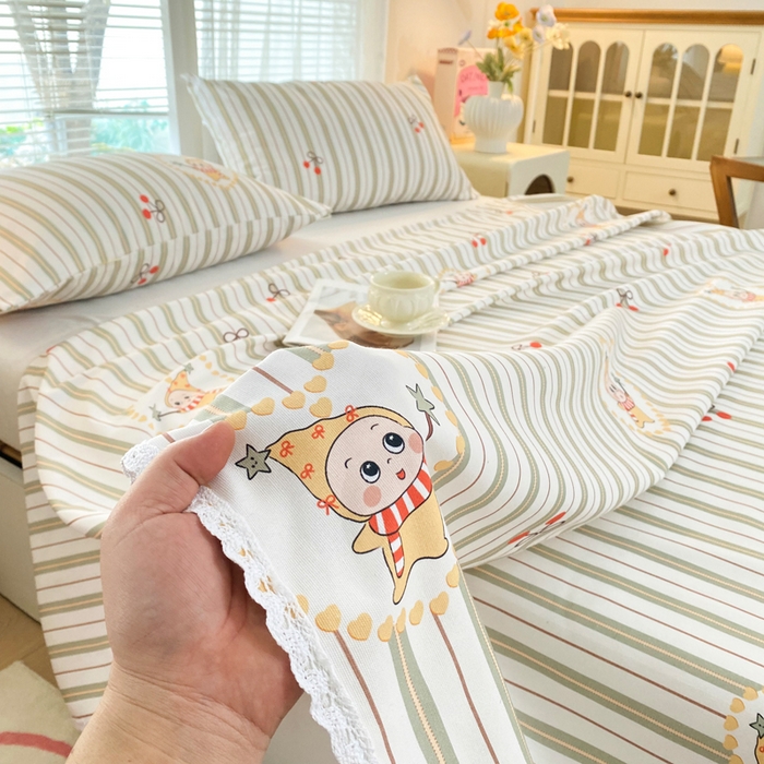 91家纺网 家纺一手货源 找家纺 金泰莱2025新款花边款老粗布床单星仔