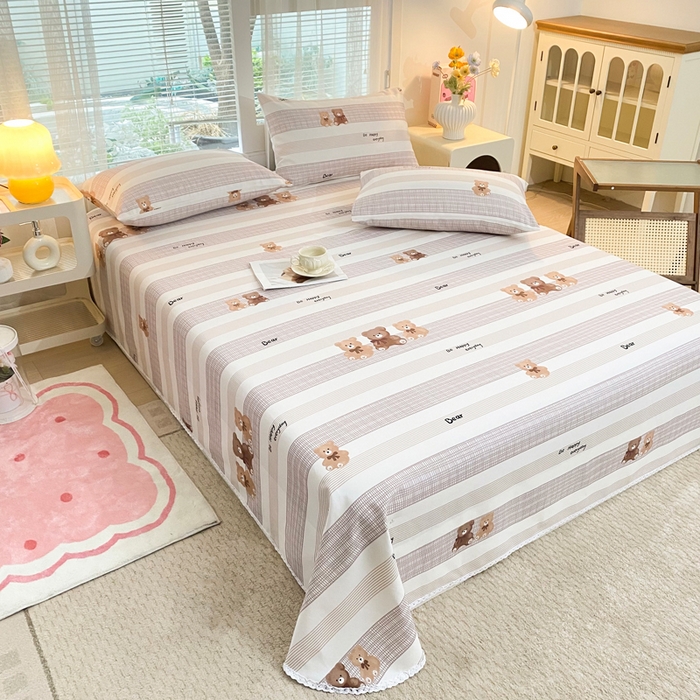 91家纺网 家纺一手货源 找家纺 金泰莱2025新款花边款老粗布床单快乐伙伴