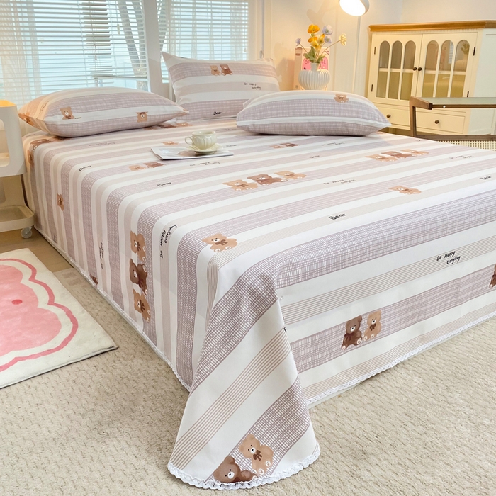 91家纺网 家纺一手货源 找家纺 金泰莱2025新款花边款老粗布床单快乐伙伴