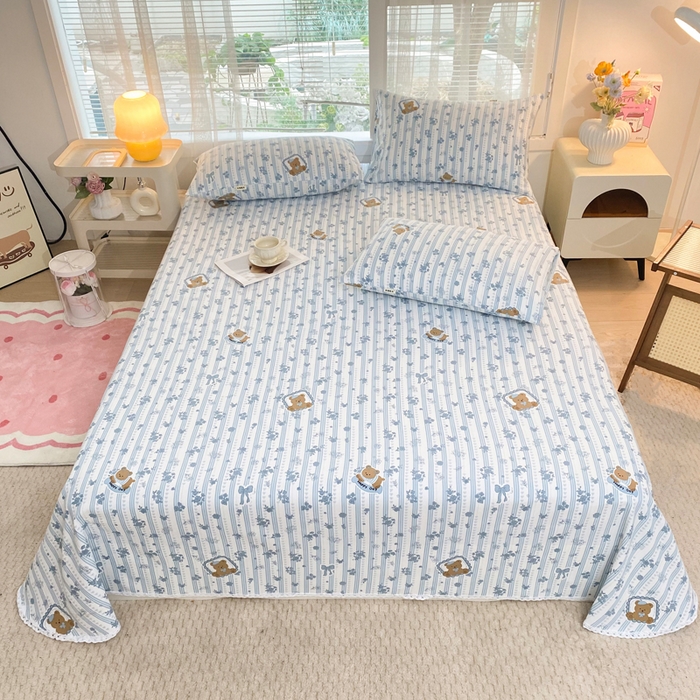 金泰莱2025新款花边款老粗布床单兰花熊