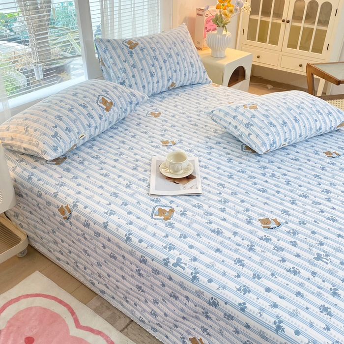 91家纺网 家纺一手货源 找家纺 金泰莱2025新款花边款老粗布床单兰花熊