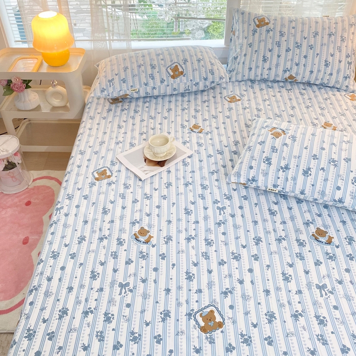 91家纺网 家纺一手货源 找家纺 金泰莱2025新款花边款老粗布床单兰花熊