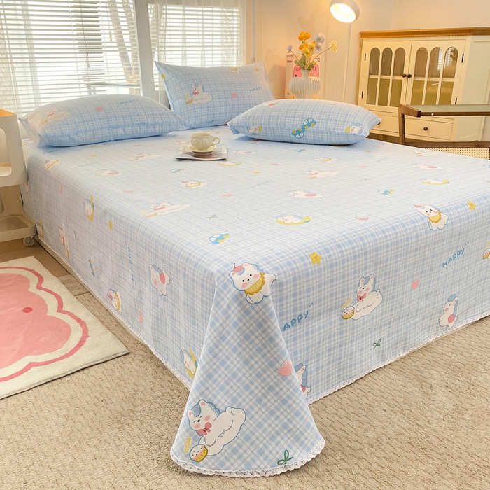 91家纺网 家纺一手货源 找家纺 金泰莱2025新款花边款老粗布床单乐宠