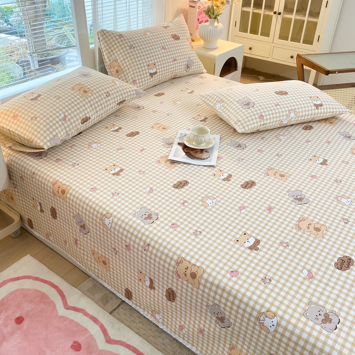 91家纺网 家纺一手货源 找家纺 金泰莱2025新款花边款老粗布床单小熊宝宝