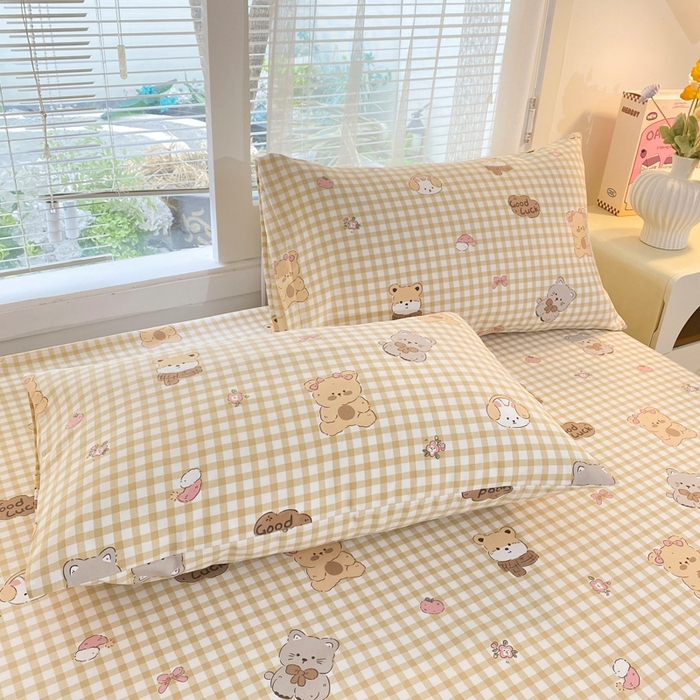 91家纺网 家纺一手货源 找家纺 金泰莱2025新款花边款老粗布床单小熊宝宝