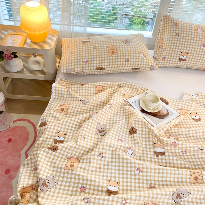 91家纺网 家纺一手货源 找家纺 金泰莱2025新款花边款老粗布床单小熊宝宝