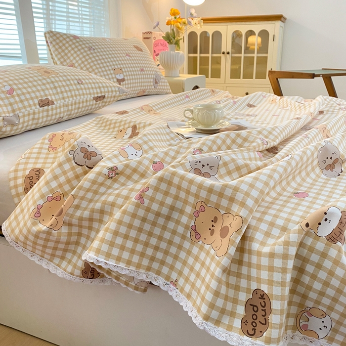 91家纺网 家纺一手货源 找家纺 金泰莱2025新款花边款老粗布床单小熊宝宝