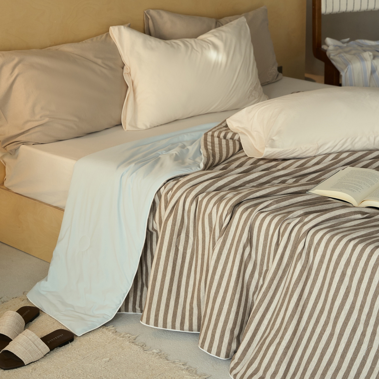 华超针织 2026新款全棉针织拼锦氨凉感夏被空调被夏凉被 纯棉拼凉感 中咖