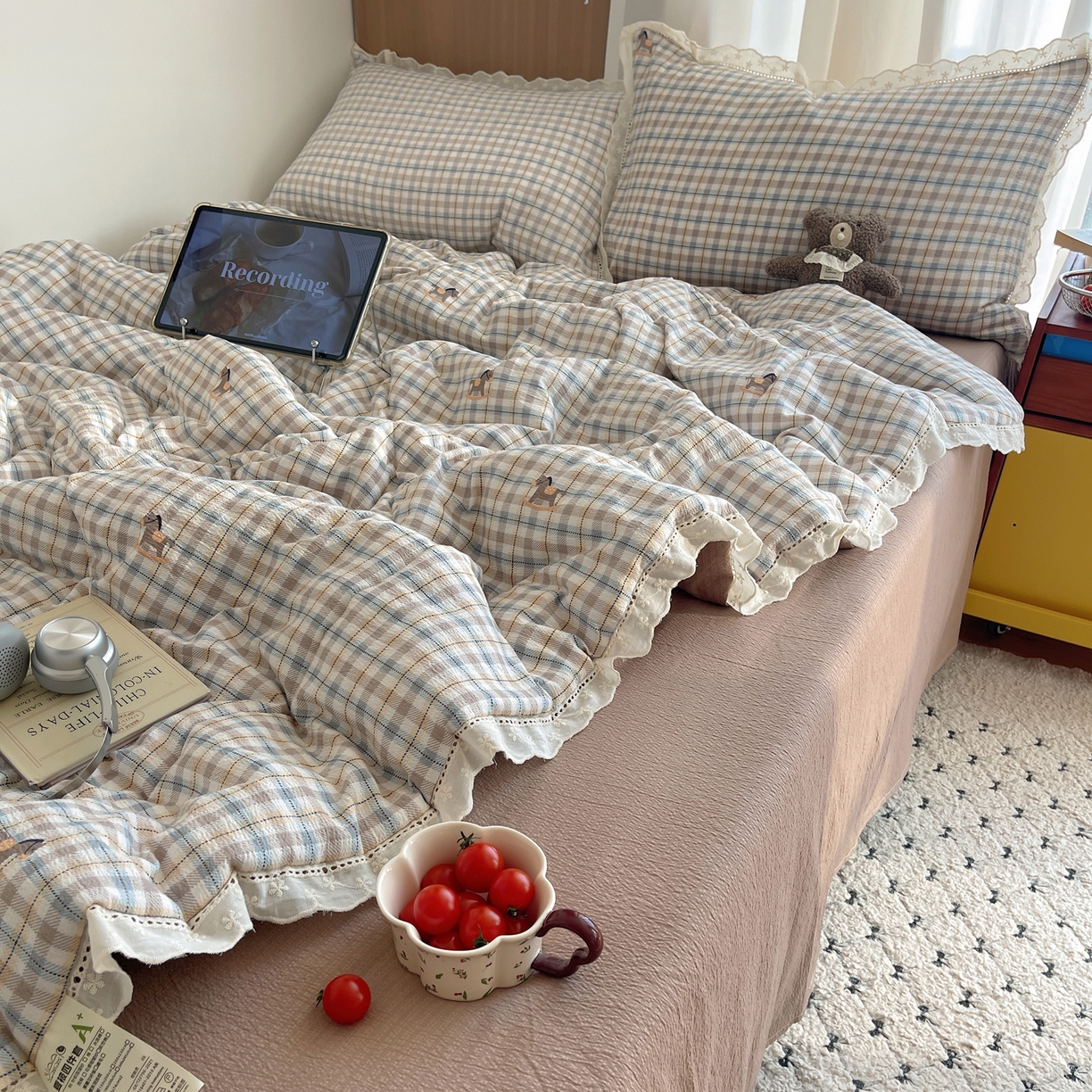 91家纺网 家纺一手货源 找家纺 梵克保罗 2026春夏新款全棉纯棉花边皱皱纱单夏被夏凉被空调被夏被四件套 雾格马