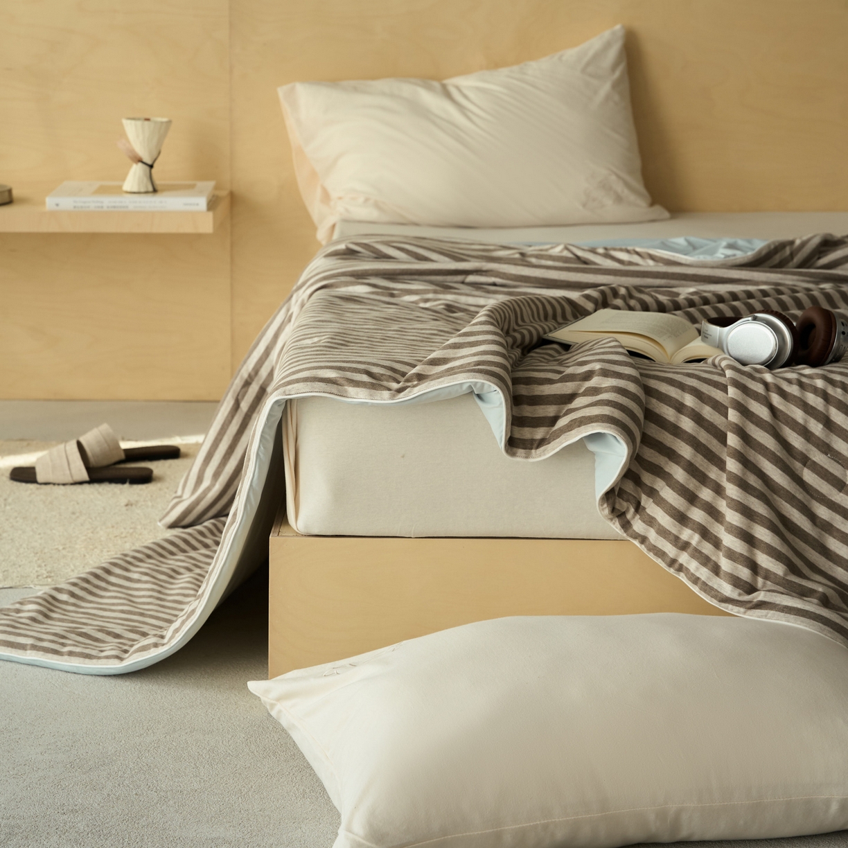 91家纺网 家纺一手货源 找家纺 华超针织 2026新款全棉针织拼锦氨凉感夏被空调被夏凉被 纯棉拼凉感 中咖