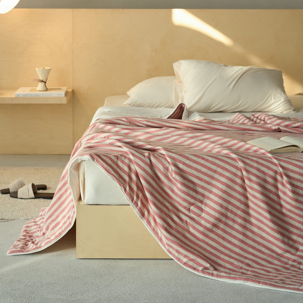 91家纺网 家纺一手货源 找家纺 华超针织 2026新款全棉针织拼锦氨凉感夏被空调被夏凉被 纯棉拼凉感 棕红