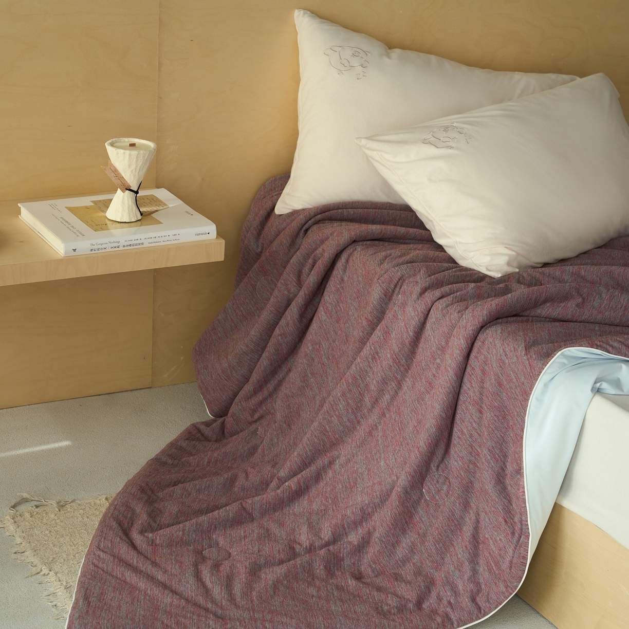 91家纺网 家纺一手货源 找家纺 华超针织 2026新款全棉针织拼锦氨凉感夏被空调被夏凉被 纯棉拼凉感 段彩砖红